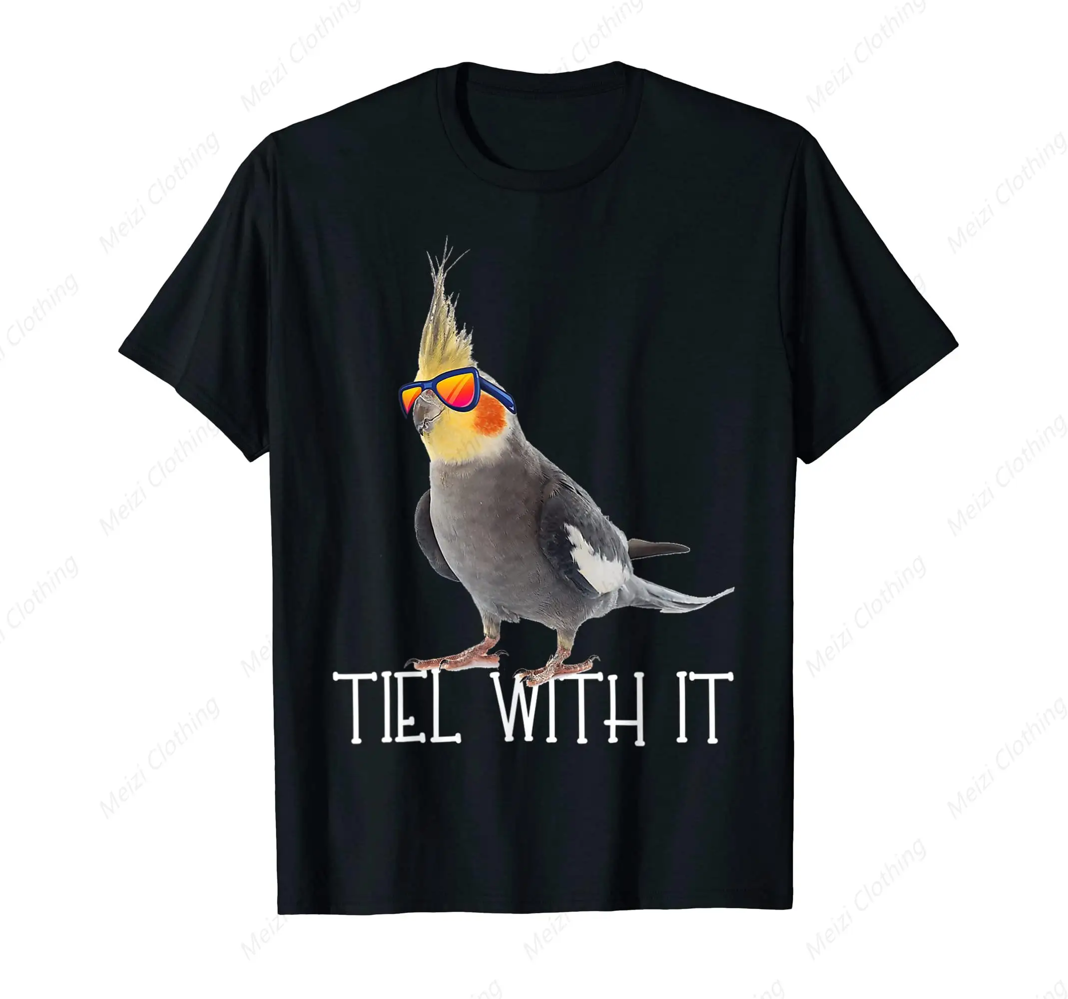 Cockatiel Teil With It Grey Bird Owner T-shirt Fun Cool Printed Shirt Cotton Loose Breathable Clothes