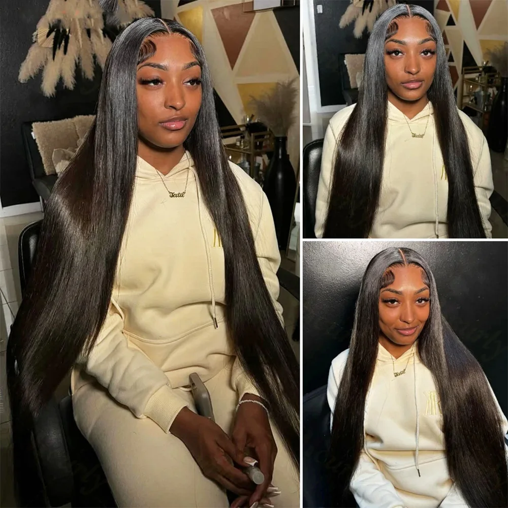 باروكة شعر بشري مفرود بطول 38 بوصة، شعر ريمي برازيلي بلون طبيعي 13 × 4 باروكة أمامية من الدانتيل، شعر مستعار دانتيل شفاف عالي الدقة 13 × 6 و 360 درجة.