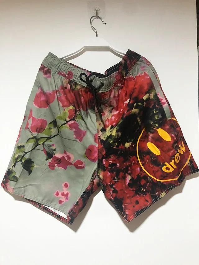 Drew House Vintage Floral Print Swim Shorts Men Drawstring Waist Casual Summer Beach Board Shorts Swim Trunks