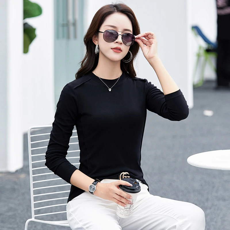 Korean Autumn Long Sleeve T Shirt Women Korean Style New Arrival Fashion Plus Size Basic Stretch T shirts For Women 2023