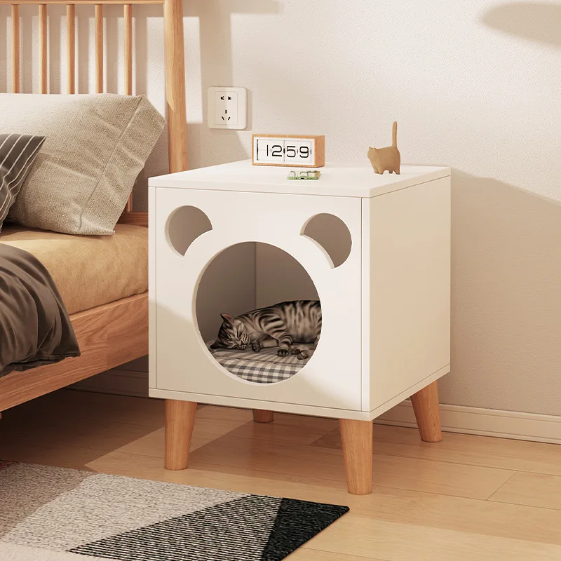 Solid wood legs cat nest nightstand simple modern bedroom small bedside cabinet multi-functional cattery storage cabinet storage