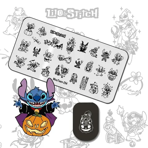 MouTeen-254 Big Size Halloween Disney Lilo Stitch Nail Stamping Plates Stamp Manicure Set For Nail Art Stamper