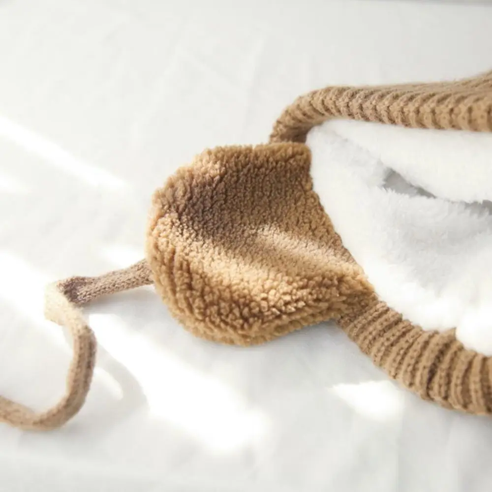 High Quality Cute Pompom Knitted Hat Thickened Lining Windproof Warm Hat Cold Proof Ear Protection Hat Winter