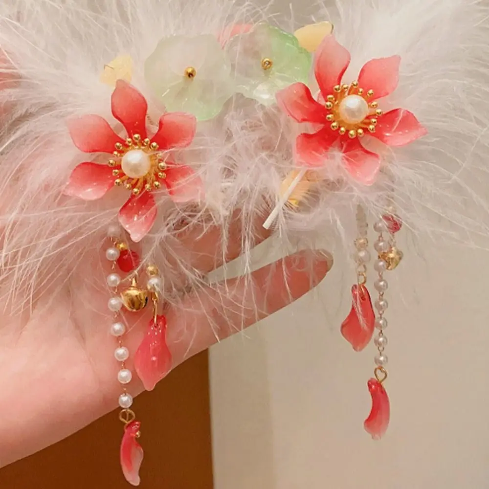 

Pearl Children Red Hairpin Tassel Ribbon Chinese New Year Headwear Tang Suit Hair Clip Ancient Headwear Hanfu Hairpin Girls