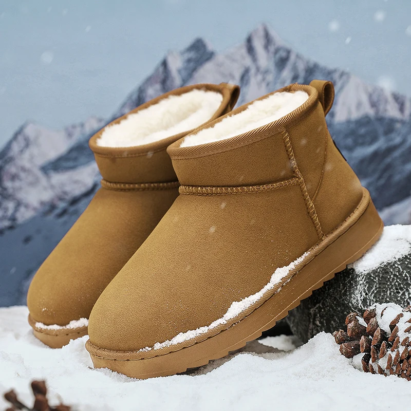 Unisex Winter New Fleece‑Lined Warm Snow Boots, Non‑Slip Wear‑Resistant Thickened Short‑Shaft Cotton Boots for Men Women