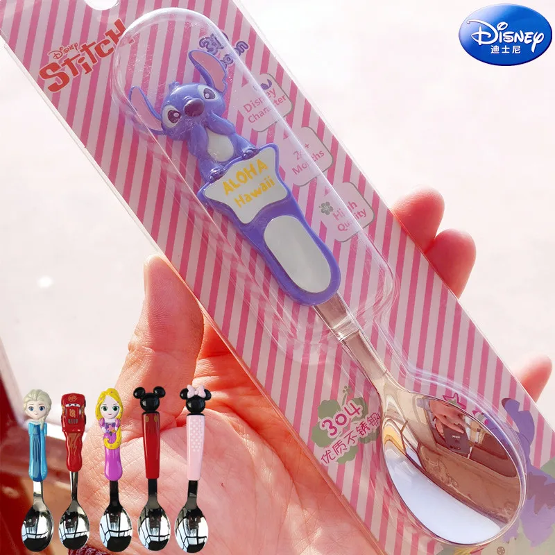 Disney Stitch Stainless Steel Cartoon Kids Minnie Soup Spoon Children Tableware Dinnerware Frozen Baby Feeding Cutlery gifts