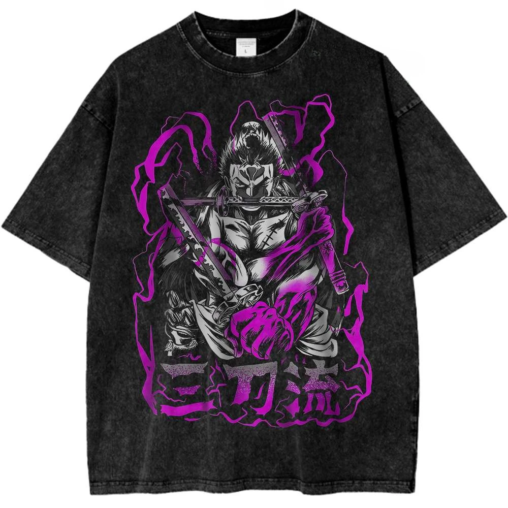 

Men's T-shirt ONE PIECE Roronoa Zoro Shirt Anime Retro TShirt Designer Summer Short Sleeves Illustration Pattern Street Harajuku