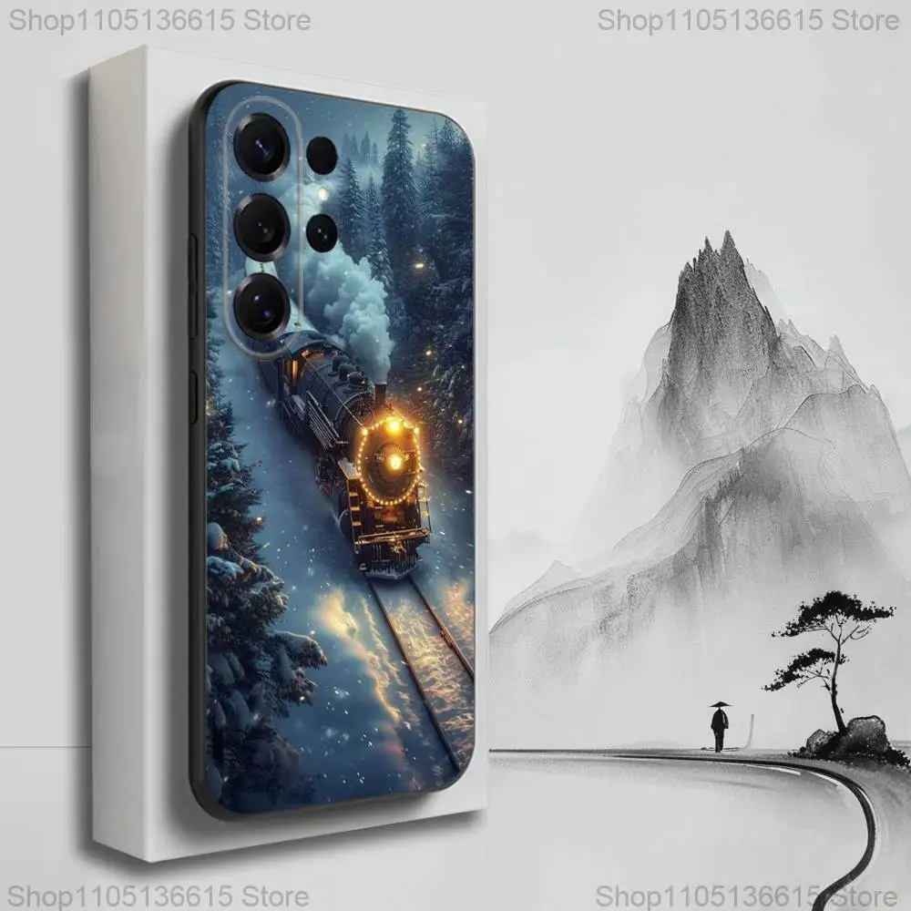 Funda de teléfono clásica Steam Train para Samsung S25,S24,S23,S22,S21,S20,S10,Ultra,Plus,Lite,FE, funda negra de silicona suave