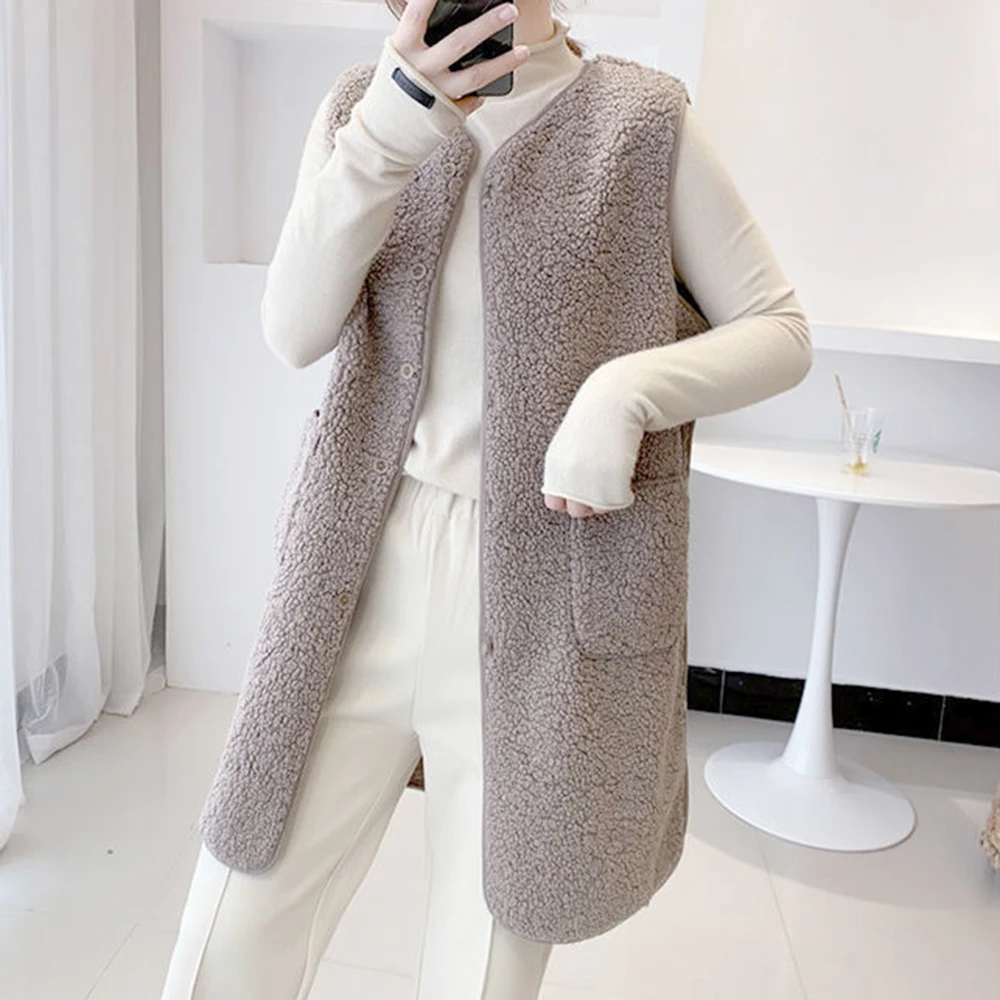 gilet-en-fausse-laine-d'agneau-de-couleur-unie-pour-femmes-epais-mi-long-decontracte-en-polyester-extensible-longueur-normale-pour-le-cyclisme