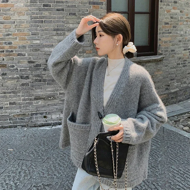 Ladies Sweaters Winter Button Knitted Top for Women White Cardigan 2024 New Collection Jumper Long Sleeve Knitwear Korean Luxury