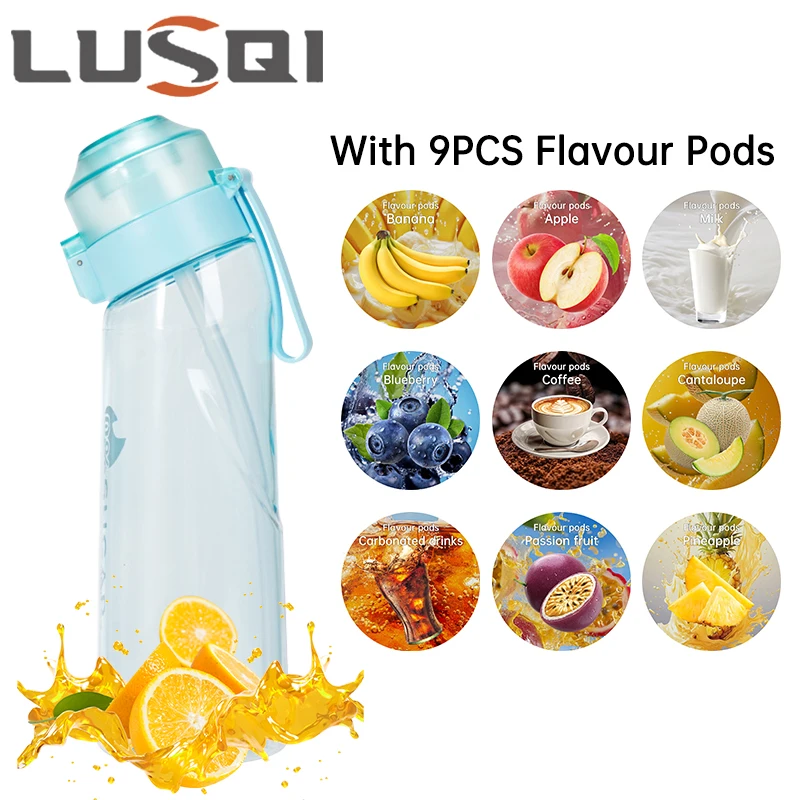 LUSQI 650ML Air Flavored Water Bottle With 9 Flavor Pods Sports Fashion Straw For Outdoor Sports Activities