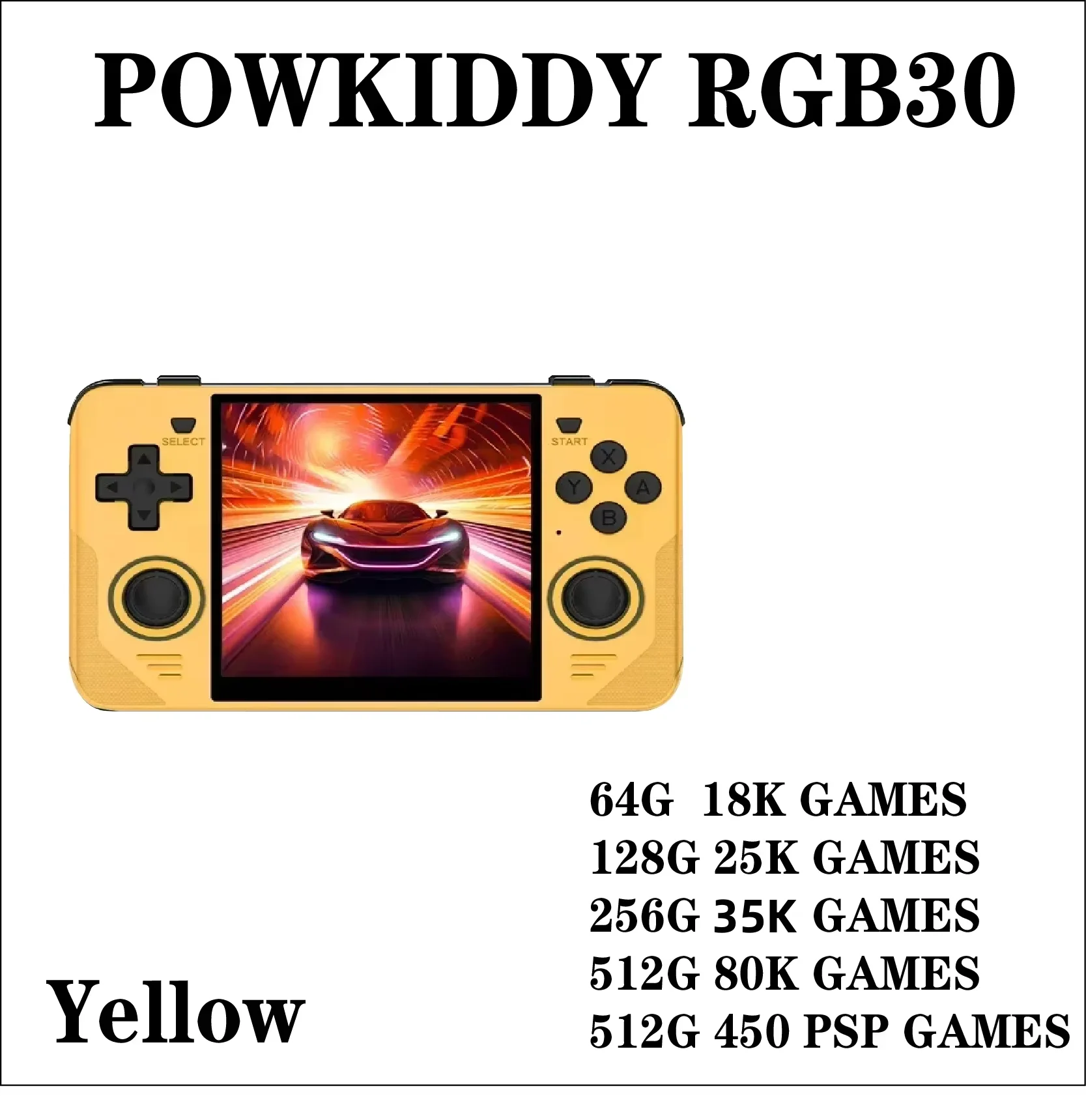 Powkiddy RGB30 イエロー 本体 Powkiddy RGB30 4-inch Handheld Game Console-LITNXT – litnxt