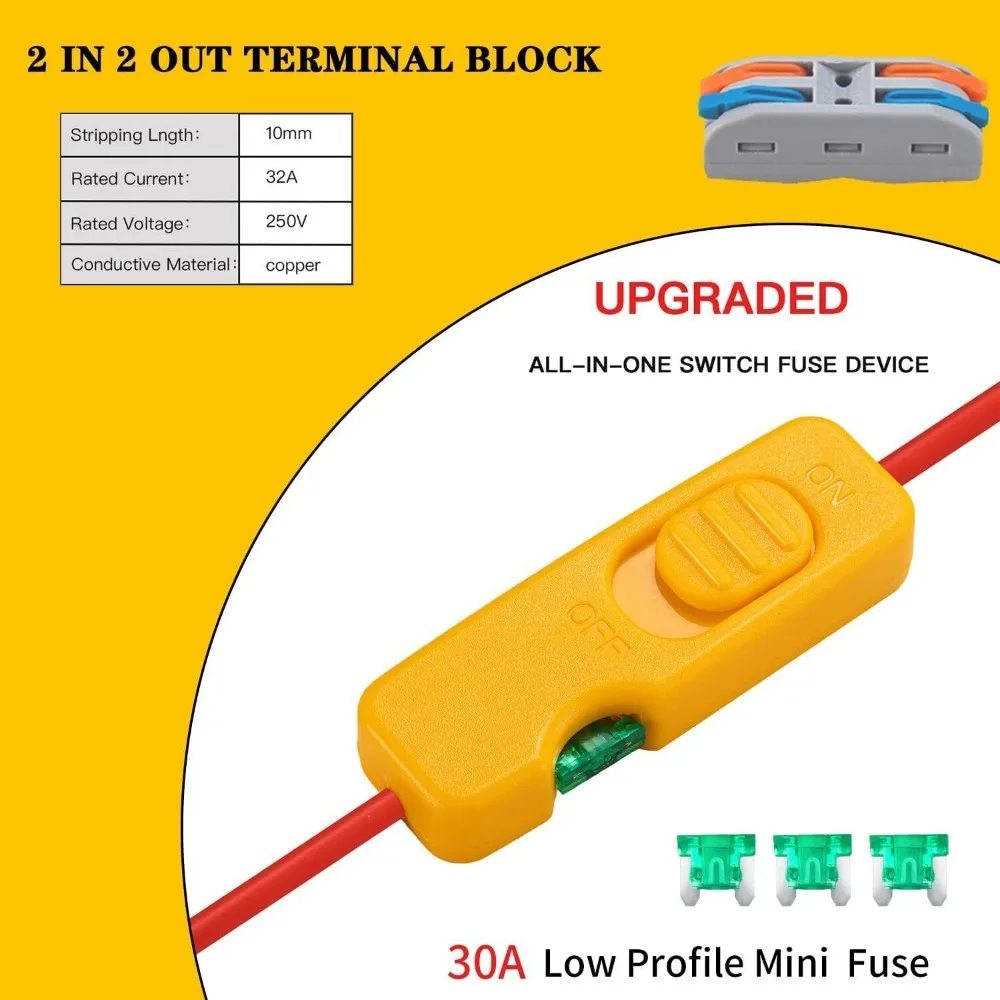 Imagem -03 - Adaptador de Bateria para Dewalt Adaptador de Bateria 20v Ferramenta de Poder Kit Conversor de Bateria 14 Calibre com Interruptor Fusíveis Terminais de Fio