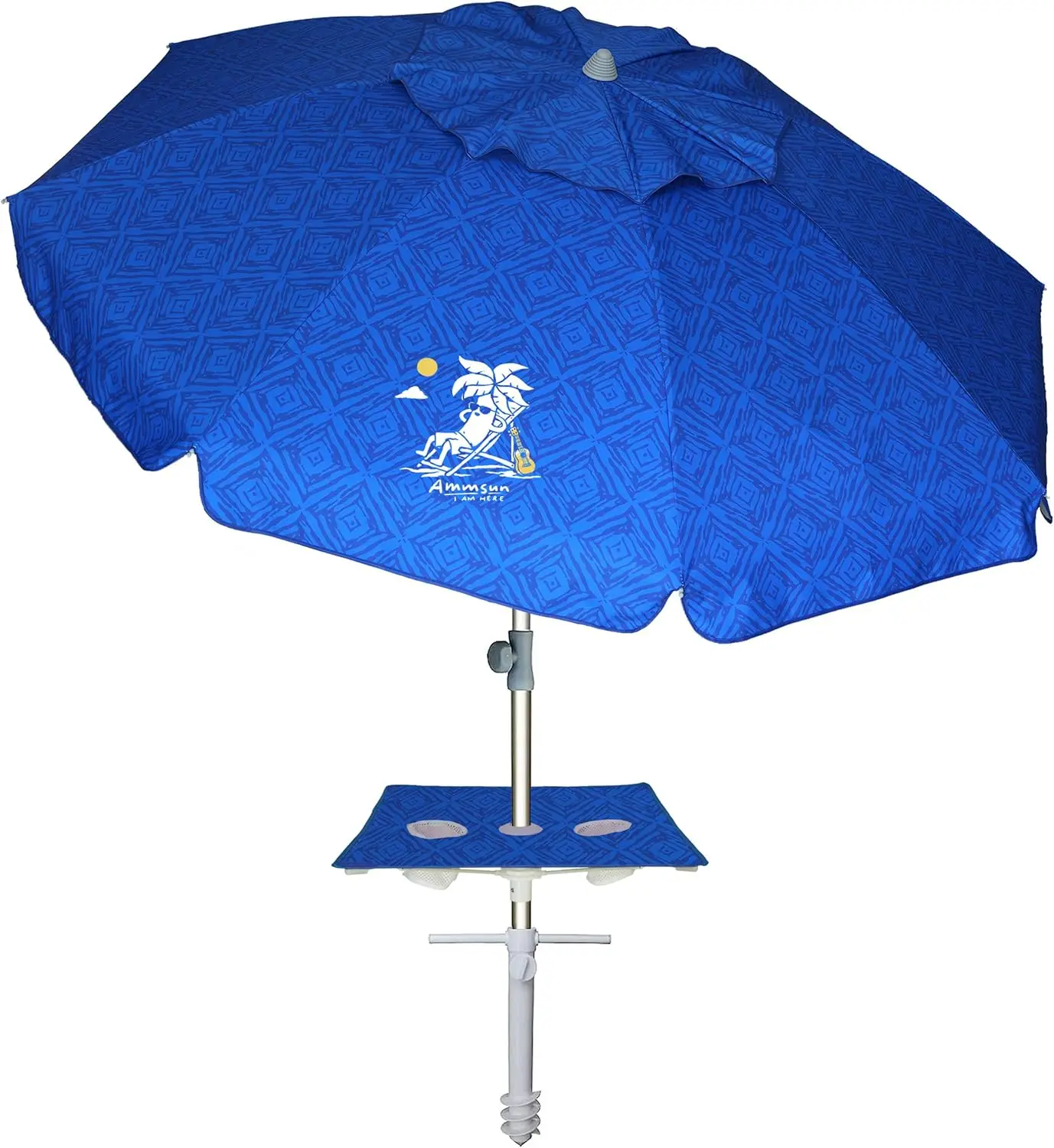 Portable Beach Umbrella with Sand Anchor & Table Tray, 6.5ft Heavy Duty Sun Protection for Patio, Pool, Garden