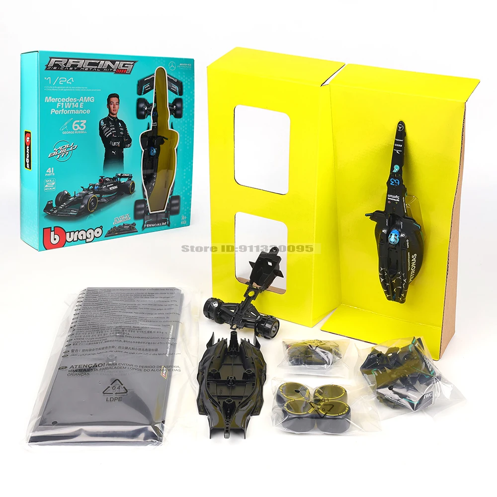 Bburago 1:24 2023 F1 Mercedes-AMG Equipo W14 44 #   Hamilton 63 #   Russell DIY montaje aleación Super Toy modelo de coche fundido a presión modelo de coche