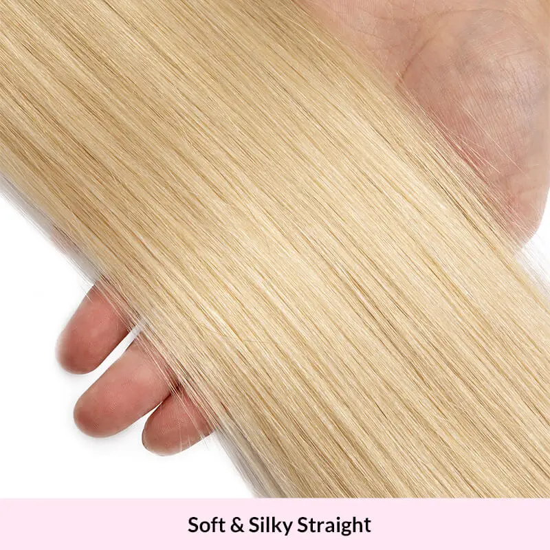 Human Hair Extensions Clip In Hair Long Straight Fish Line With Clip One Piece Halo Hair Extensions Remy Human Hair Blonde Color - view 4