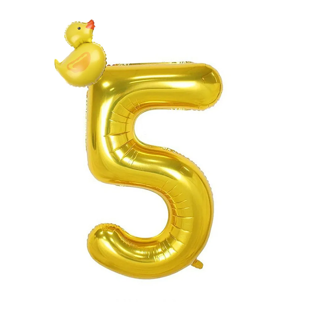 2pcs Mini Duck Shape Foil Balloons Set Golden 40inch Number Balloon 0-9 Kids Birthday Party Decorations Baby Shower Air Globes