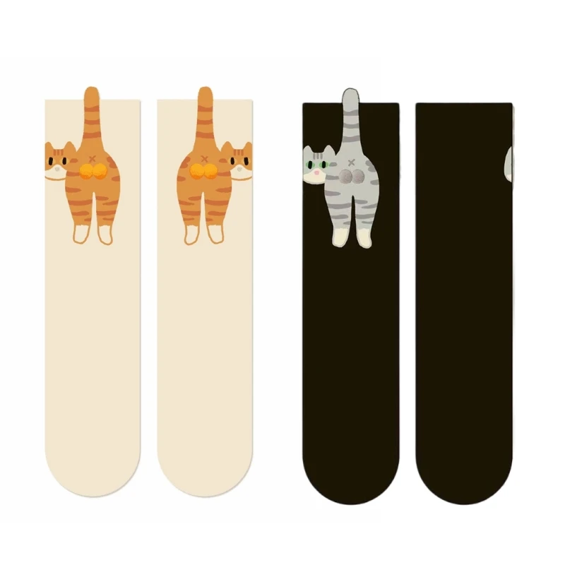 

Q22D стильные повседневные носки с кошачьей тематикой и 3D декоративными пушистыми шариками, легкие носки средней длины из для