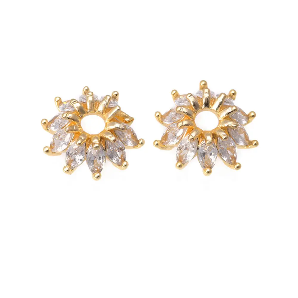 18K Goldfarbene Messing- und Zirkon-Blumenperlenkappen für Schmuck, Ohrringe, Perlenherstellung, DIY-Zubehör – Detail 4