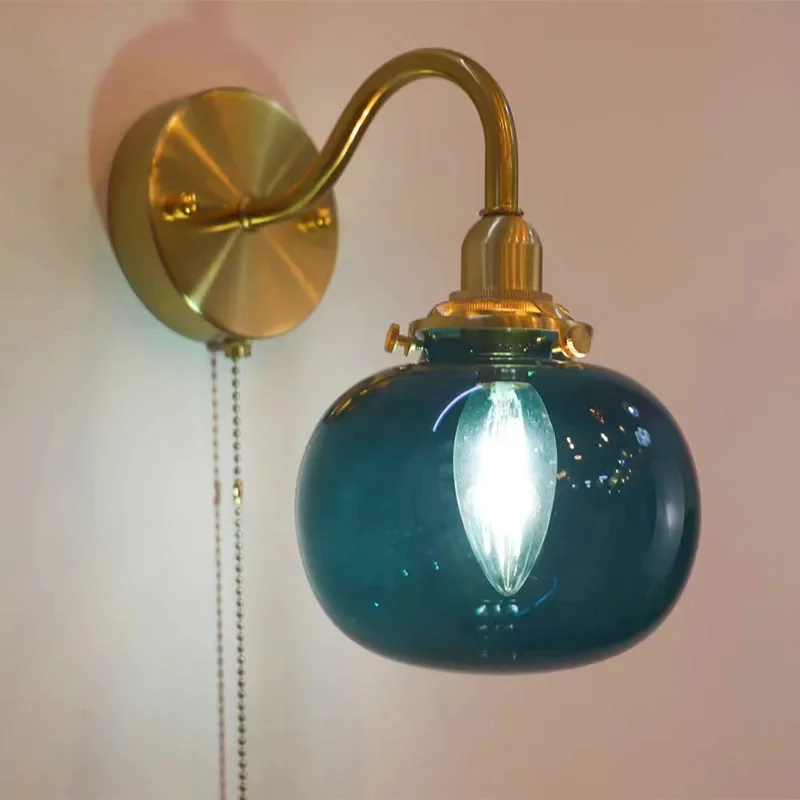 Luminária de parede retrô de vidro com cotovelo estilo japonês, cabeceira do quarto, entrada simples nórdica, corredor, banheiro, espelho de banheiro, farol