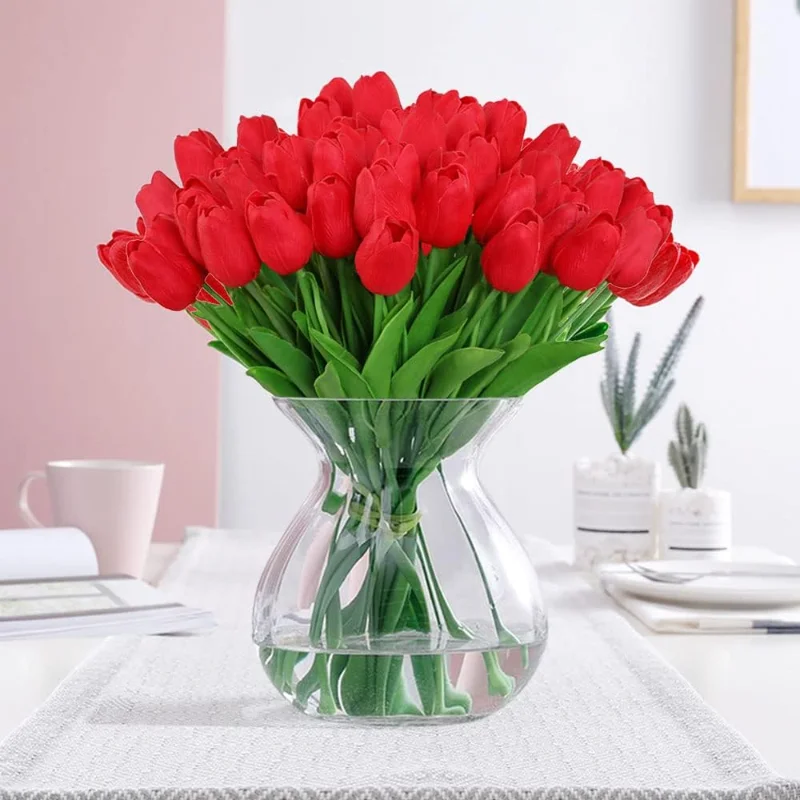 30 pezzi di tulipani in lattice artificiale fiori steli finti PU tulipani al tocco reale per la decorazione della festa nuziale (bianco)