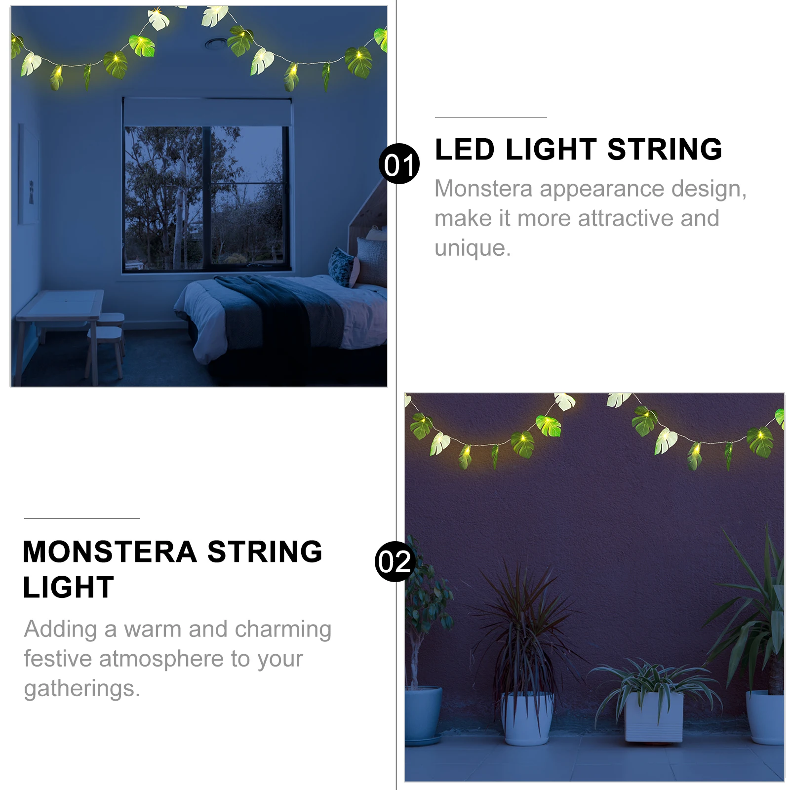 

Monstera LED Lamp String Fairy Light Night Lamp Decor String Lights for Party Bedroom Garden Yard Decorative LED Light