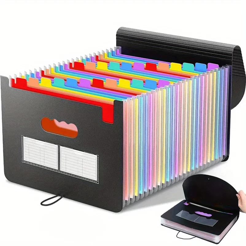25 Pockets File Folder Accordion File Organizer/Portable Expandable Plastic Filing Box,Paper/Document/ with Colored Tabs