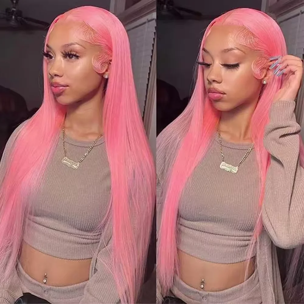 Brazilian Human Hair 13x6 HD Translucent Pink Lace Front Hair 13x4 Straight Bone Forehead Pre Plucked Women's Color Wigs