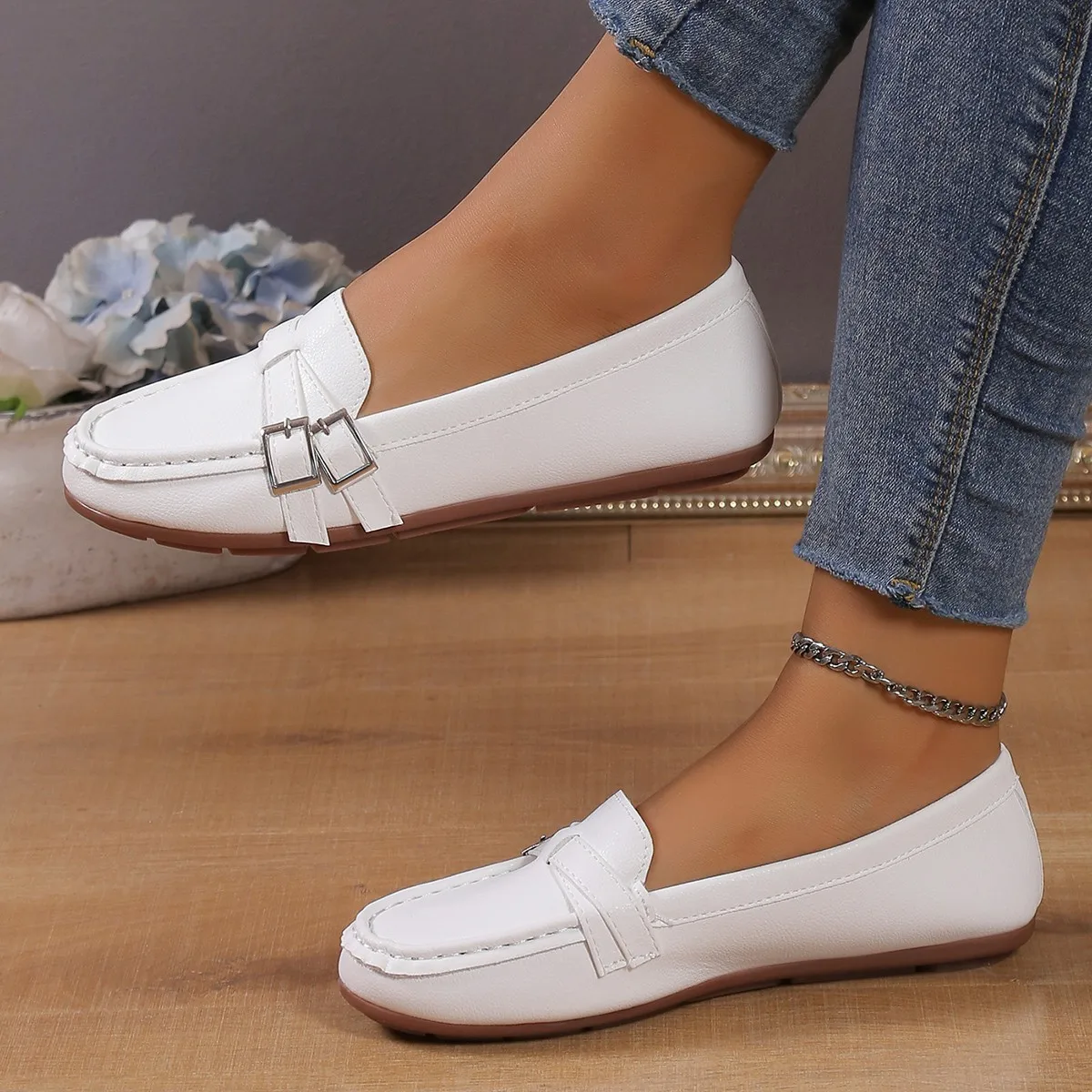 2024Shoes for Women Moccasins Flats  Woman Loafers Genuine Leather Female Shoes Slip On Ballet Nurse Women\'s Shoes Plus Size