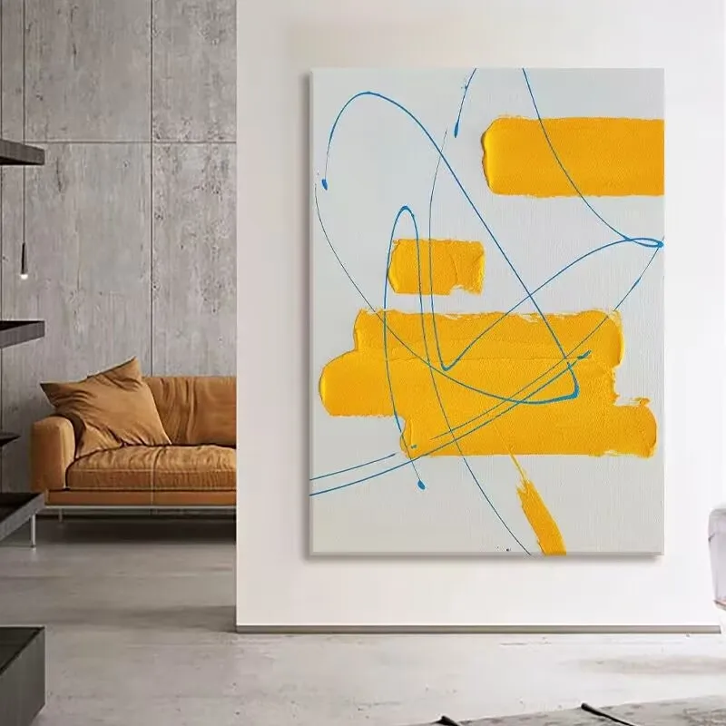 Living Room Abstract Art Pure Hand-Painted Oil Painting Bright Yellow Simplicity Hanging Painting Living Home Decoration Bedroom