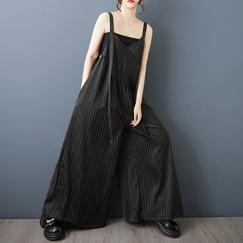 

High Waist Black Striped Big Size Casual Long Overalls Pants New Trousers Women Fashion Tide Spring Summer 2025 Ropa De Mujer