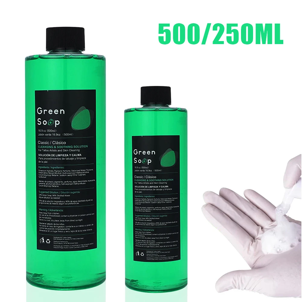 

500/250ml Tattoo Green Soap Liquid Cleaning Solution Green Algae Soap Liquid Foam Tattoo Cleaning Accessories Supply