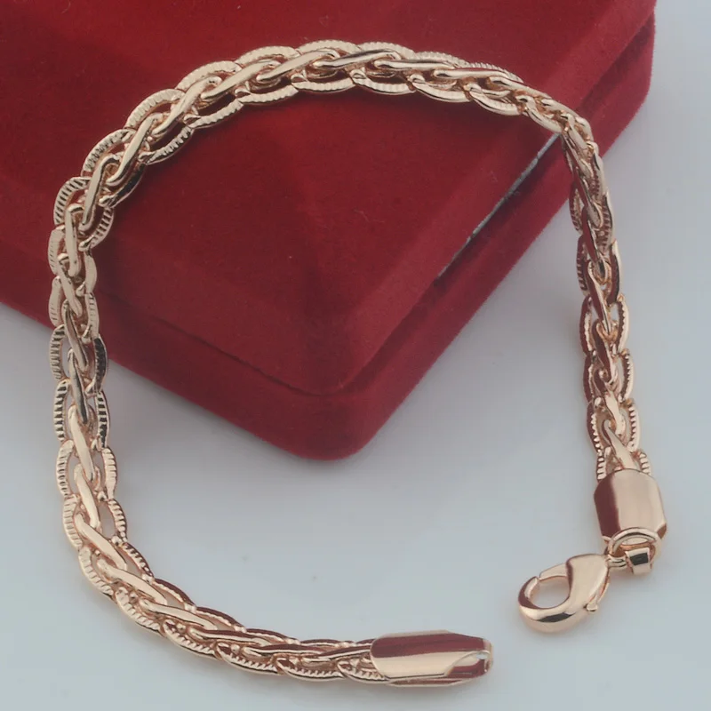 5mm Men Women 585 Rose Gold Color Braid Twisted Necklace Bracelet Set Jewelry 50cm 60cm Long