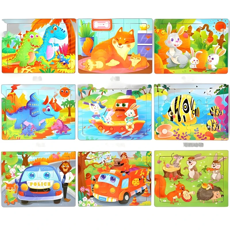 15*11cm 몬테소리 나무 3D 퍼즐 만화 동물 지능 퍼즐 게임 어린이를위한 조기 학습 교육 장난감