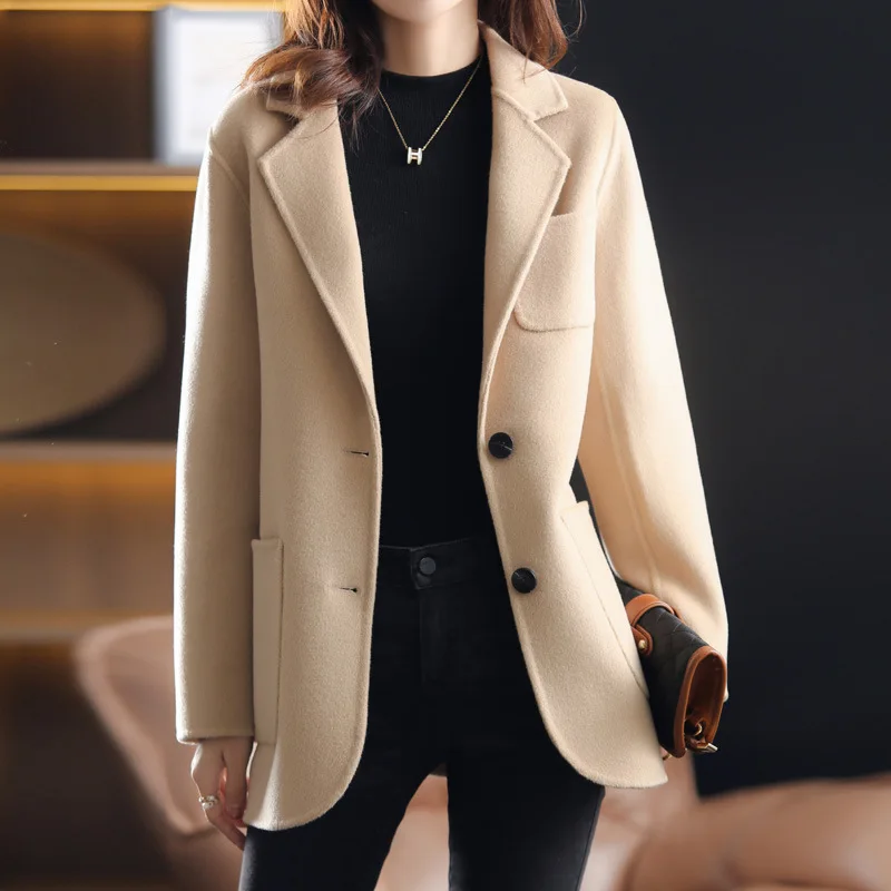 Double-sided cashmere coat women's short spring 2023 new wool slim-fitting small woolen small blazer