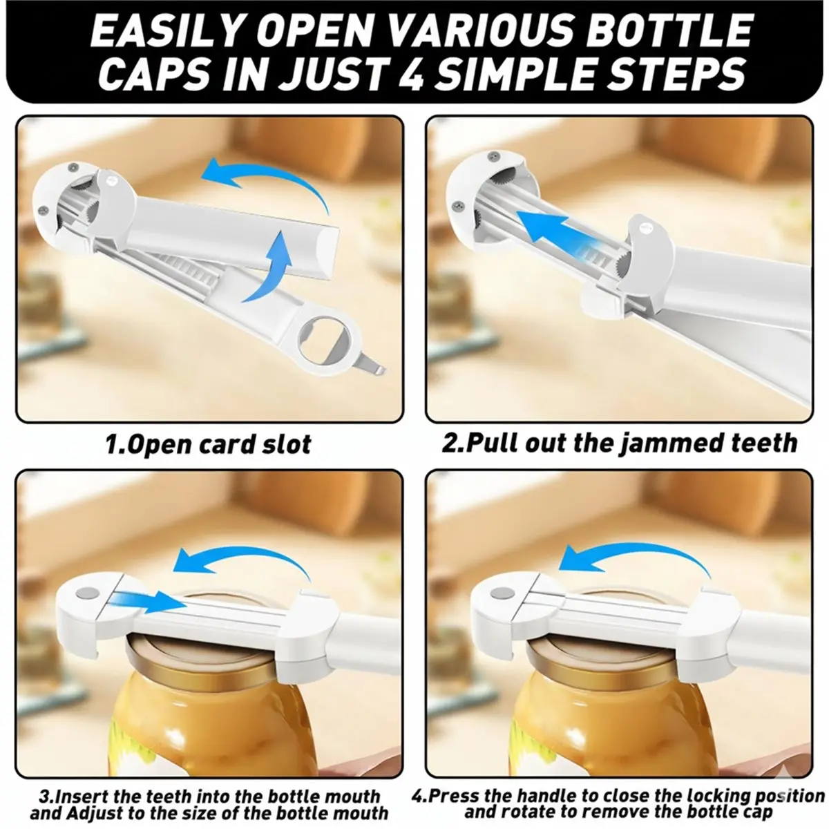 A67T NEW Multifunctional Bottle Opener Stainless Steel Lid Opener Adjustable WineBeer Can Opener for Weak Hands Senior