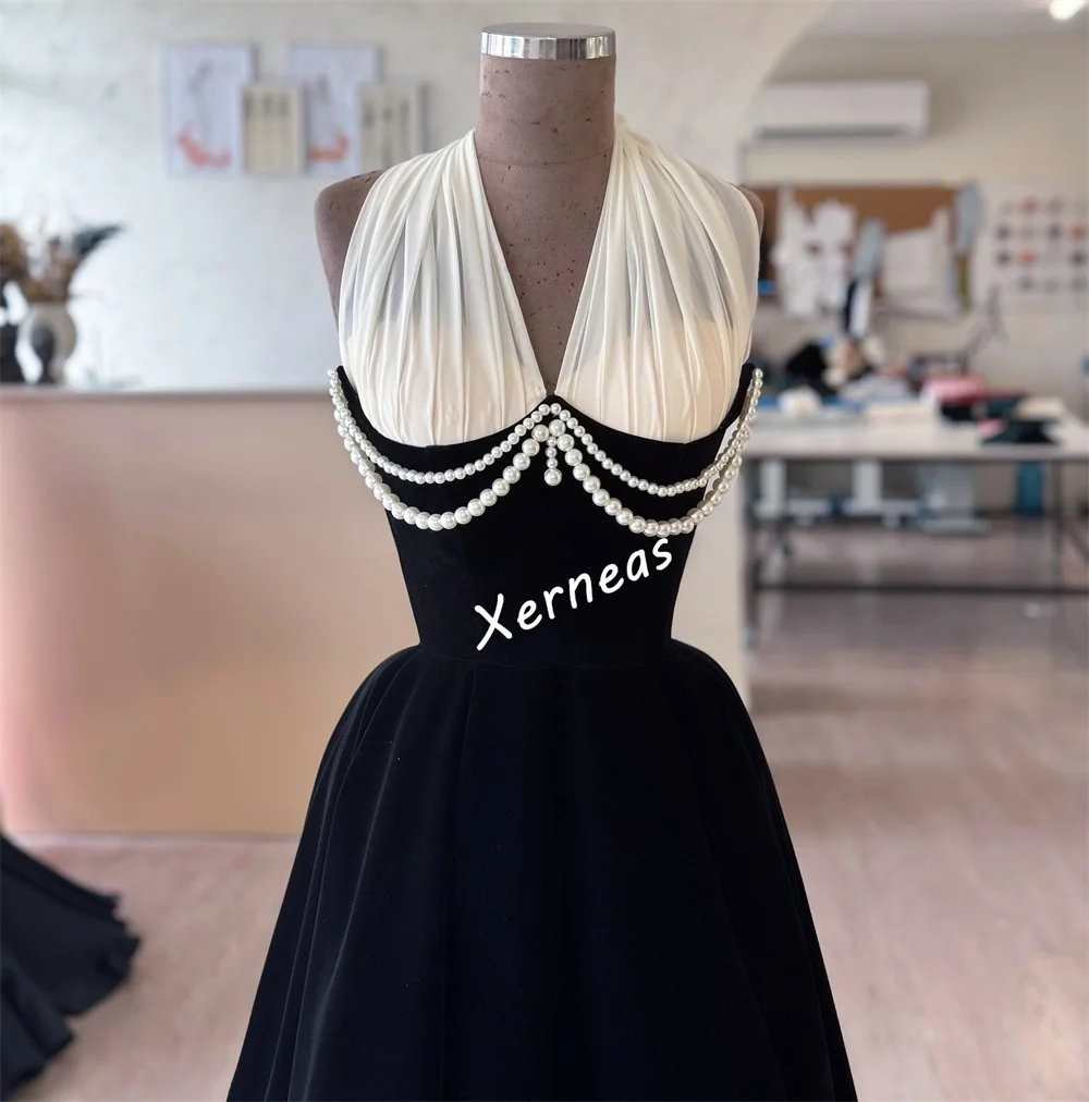 Sukienka wieczorowa damska na zamówienie, z plisami, zdobiona koralikami, z dekoltem typu halter, o kroju litery A, długa do podłogi, elegancka, idealna na przyjęcie, wesele, urocza.