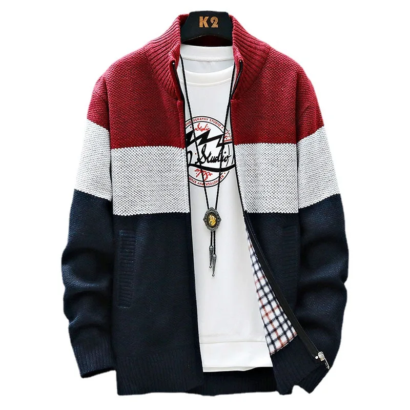 

Mens Stand Collar Thickened Cardigan 2025 Autumn Winter Knitted Jacket Warm Streetwear Youth Multicolor Soft Comfort Casual