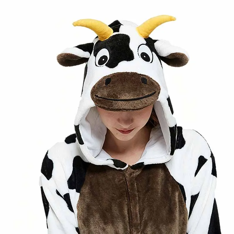 Flannel Onesie Pajamas Couple Wacky Animal Hooded Homewear Sleepwear Autumn Winter Warm Home Clothes Family Party Nightwear 6