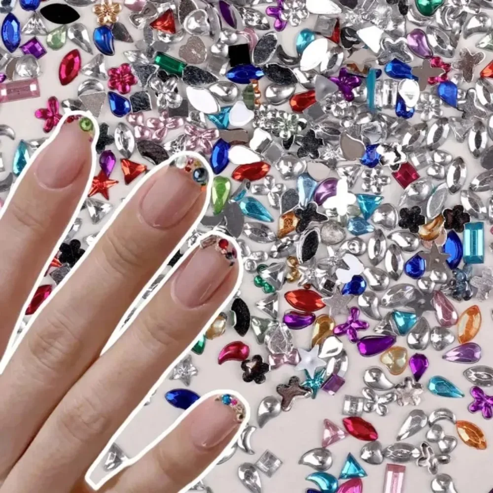 1000pcs Mini Nail Art Rhinestones Acrylic Flat Back Colored Diamonds Mixed Shape Sparkle DIY Nail Luxury Manicure Accessories