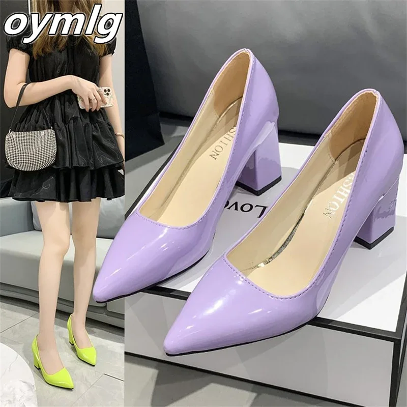 Pointed toe shoes women\'s thick and high heels 2022 new women\'s shoes spring shallow mouth size 33-43 women\'s single shoes