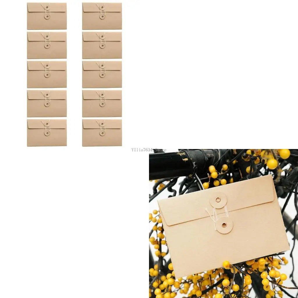 

10 шт конверт из крафт-бумаги с застежкой-шнуром для почтовой открытки с приглашением