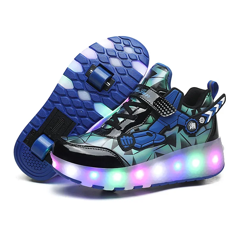 YUNICUS Led Light Roller Skate Shoes for Children Kids Led Shoes Boys Girls Shoe USB Charging Black Two Wheels Luminous Sneakers