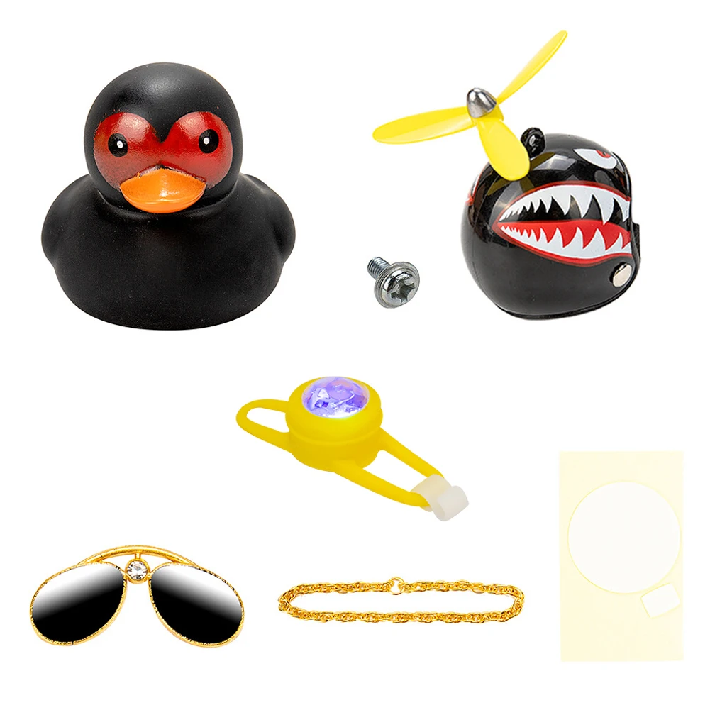 Broken Wind Rubber Duck With Helmet Pendant Black Duck Road Bike Motor Helmet Riding Bicycle Accessories Car Decoration