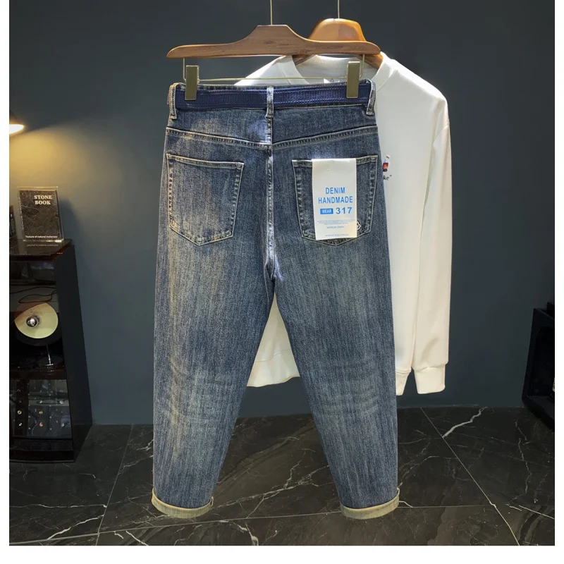 

2025 элитные джинсы в стиле ретро, свободные трендовые осенние американские повседневные мужские брюки-шаровары, винтажные красивые