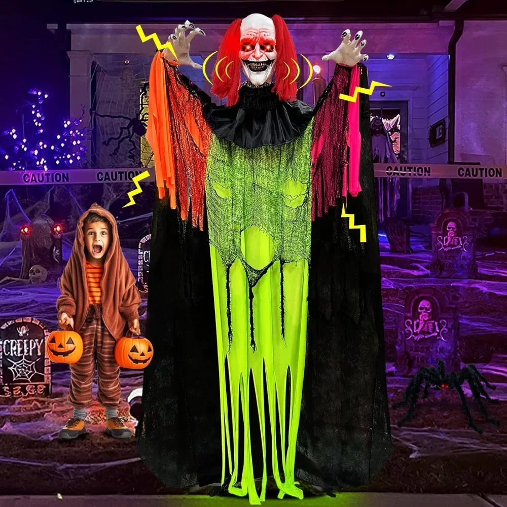 

Halloween Joker Decoration, Joker Ghost Halloween Outdoor Decoration Standing and Speaking Joker Life Size with Shining Red
