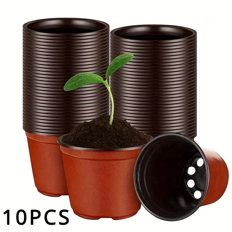 10pcs Plastic Plant Nursery Pots Seedling Plant Pot For Indoor Outdoor Planting Garden Flower Plant Container Cups Planter 4in