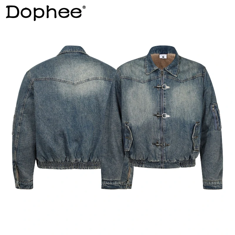 

Men's 2025 Winter New Trendy Tops Metal Buckle Design Chic Denim Coats Male Handsome Thickened Warm Comfort Parkas Denim Jackets
