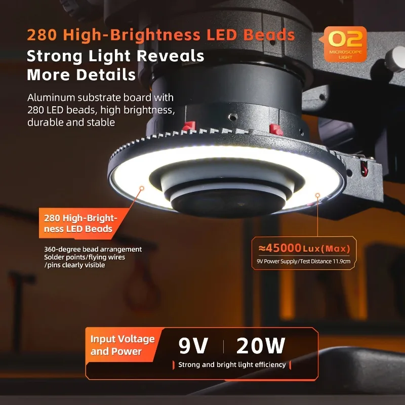 YCS Flying Saucer Plus LED Microscope Ring Light Shadowless  Stepless Dimming With Cooling Fan For Phone PCB Repair