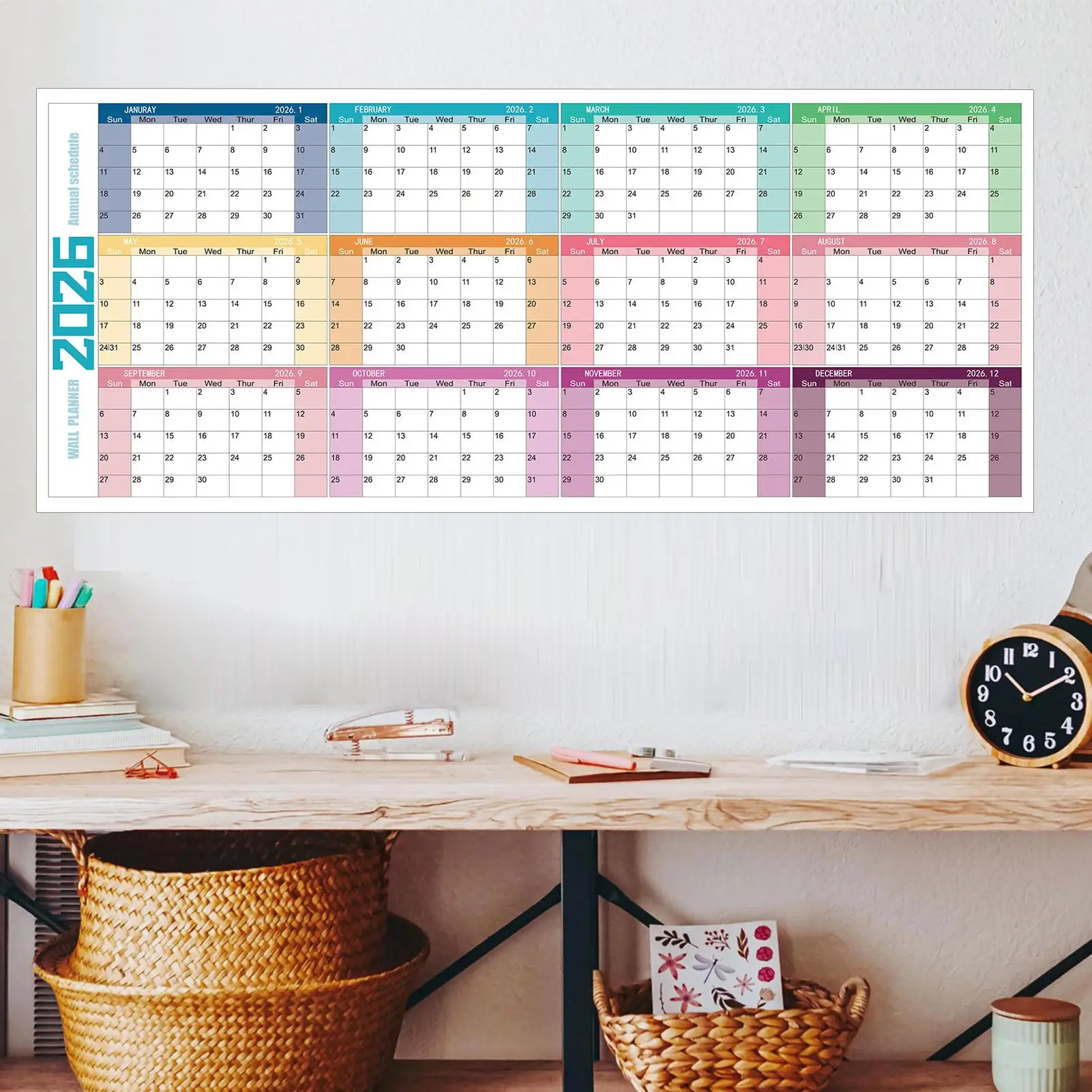 

English Wall Calendar, 2026 Dry Erase Wall Planner Agenda Planner Thick Paper New Year Large Calendar For Home School Office